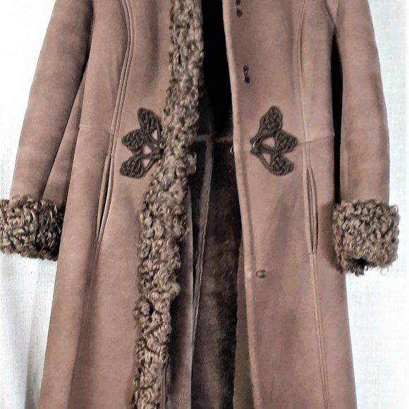 70's Penny Lane/ Almost Famous Style Full Length Fur Trimmed Shearling Coat - Picture 3 of 6